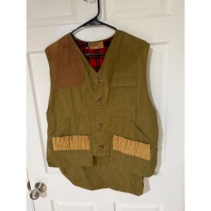 Bob Allen Game Shooter Vintage Hunting Vest Olive Canvas Plaid Lined Mens 44